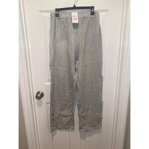 Gigi Moda Pants Linen Italy Lagenlook Beachy Artsy Wide Leg S/M waist 26 inches